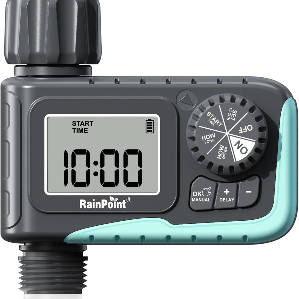 RAINPOINT Sprinkler Timer, Programmable Water Timer for Garden Hose, Outdoor Soaker Hose Timed with Rain Delay/Manual/Automatic Watering System, Digital Irrigation for Yard, Lawn, 1 Outlet