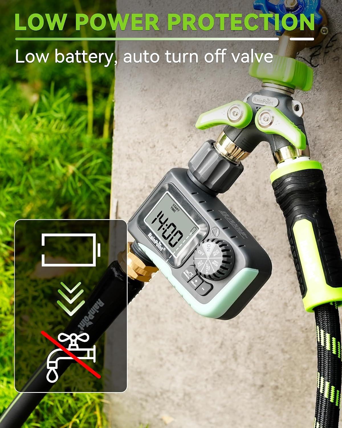 RAINPOINT Sprinkler Timer, Programmable Water Timer for Garden Hose, Outdoor Soaker Hose Timed with Rain Delay/Manual/Automatic Watering System, Digital Irrigation for Yard, Lawn, 1 Outlet - Image 9