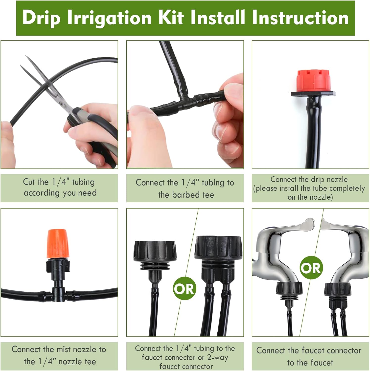 Drip Irrigation Kit, Drip Irrigation System for Garden with 1/4" Irrigation Tubing DIY Saving Water Automatic Watering System for Garden, Greenhouse, Flower Bed, Patio, Lawn - Image 3