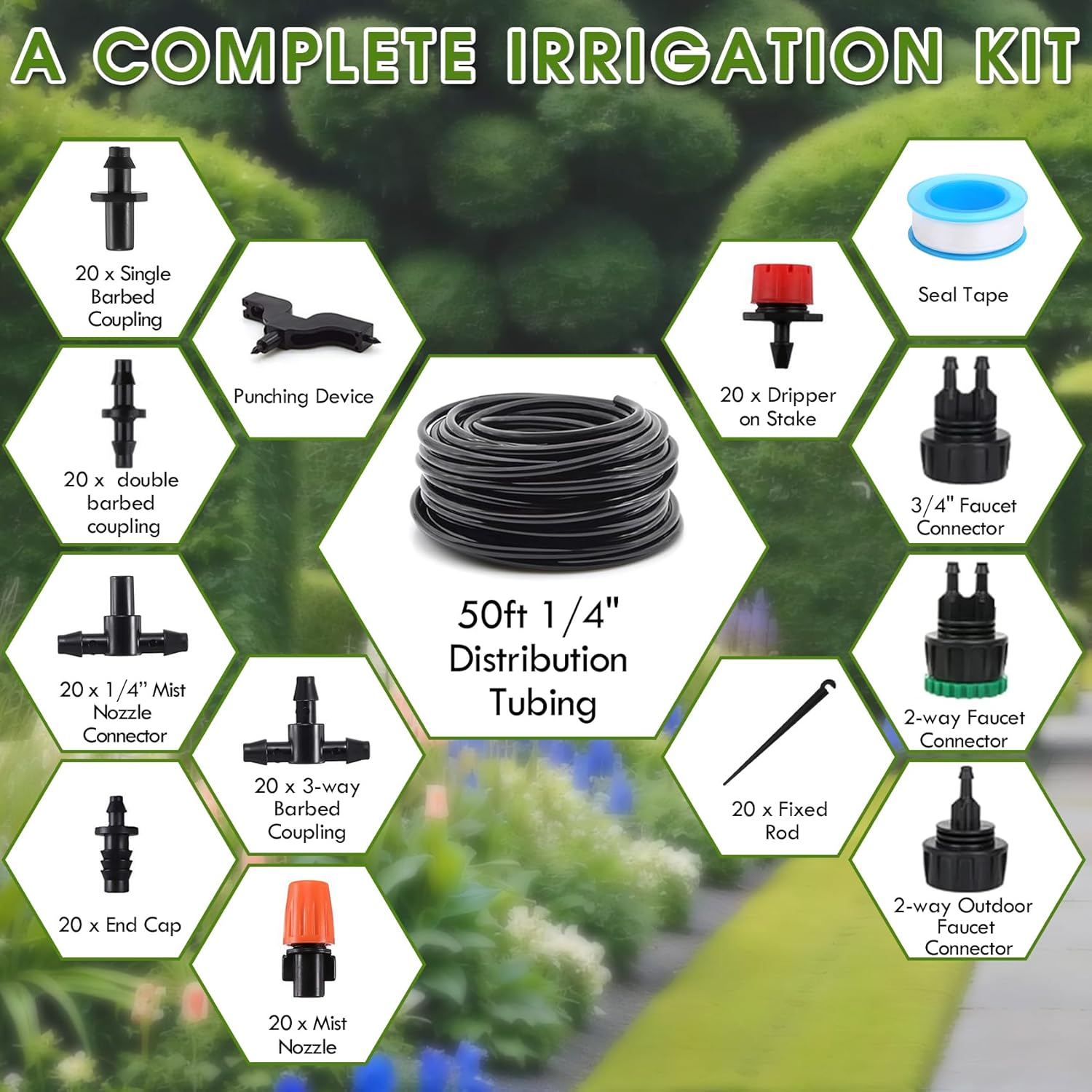 Drip Irrigation Kit, Drip Irrigation System for Garden with 1/4" Irrigation Tubing DIY Saving Water Automatic Watering System for Garden, Greenhouse, Flower Bed, Patio, Lawn - Image 6