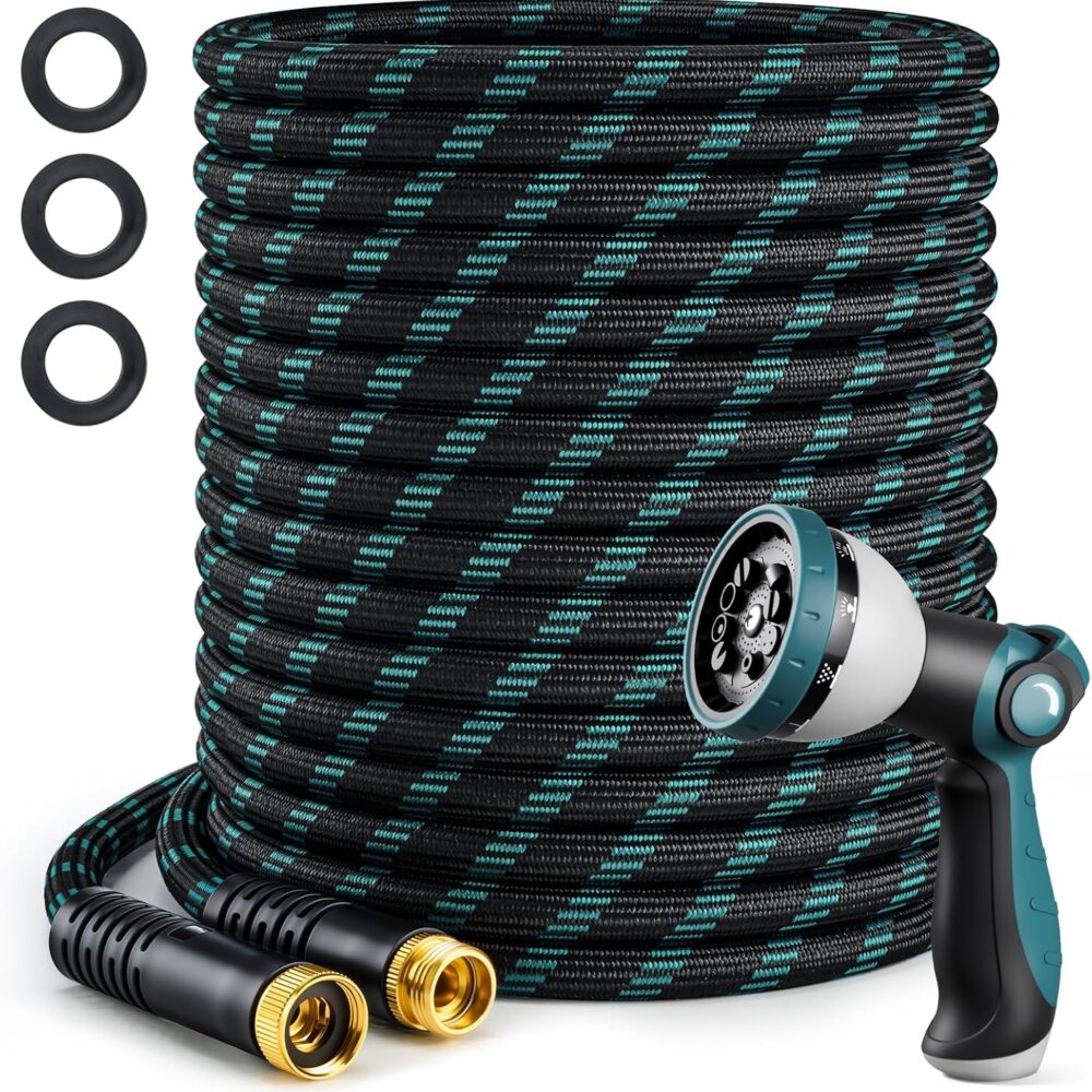 Garden Hose 50FT, Ultra Lightweight Flexible Water Hose with 10-Function Spray Nozzle, Kink-Free and Leak-Proof Design, Non-Expandable, Outdoor Hose for Yard, Lawn, Car Wash