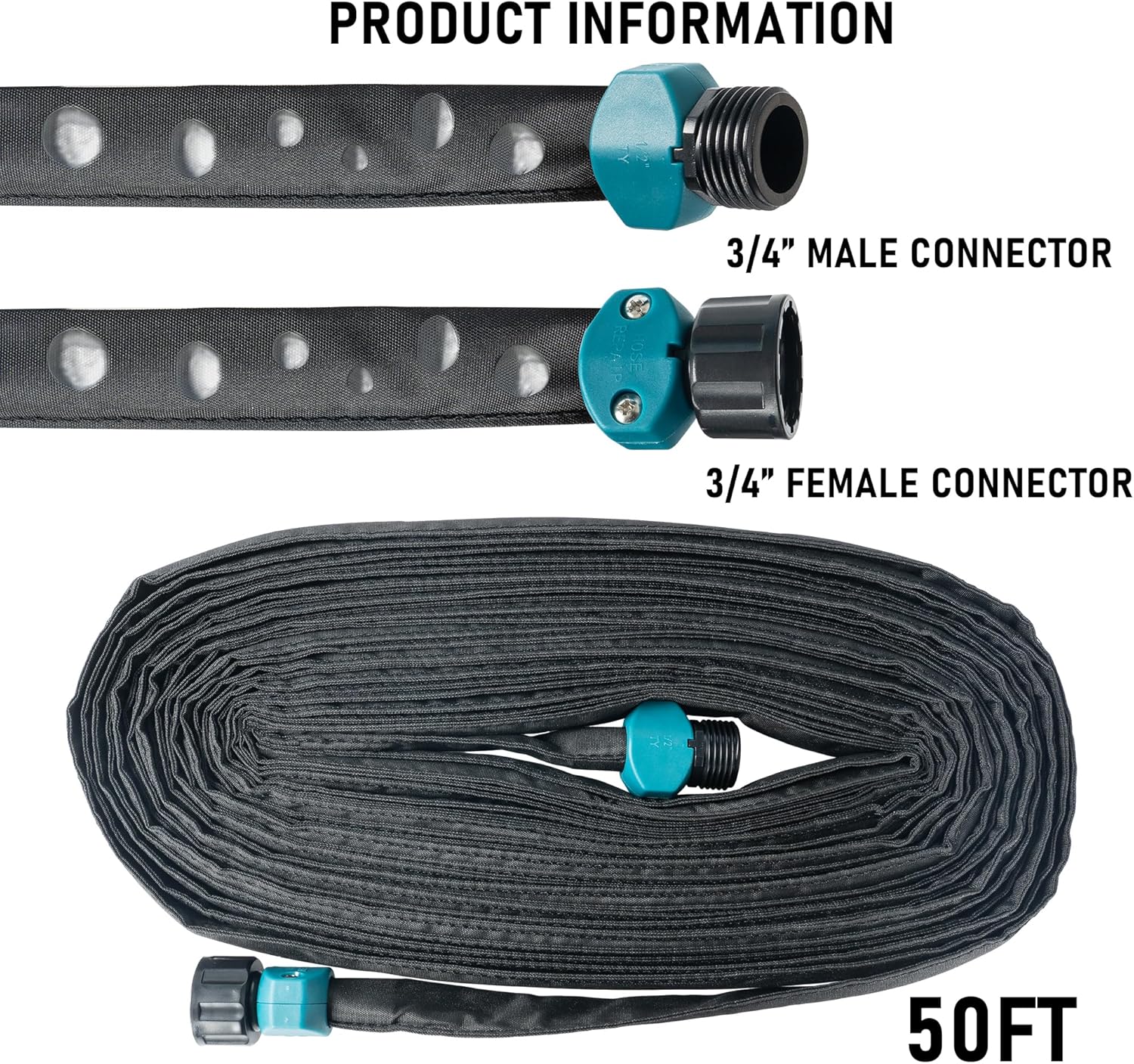 Hourleey Flat Soaker Hose 100 FT for Garden, 100' (50FT x 2) Linkable Consistent Drip Irrigation Hose, Leak-free Dual-layer Design Saving 80% Water Garden System Water Hose with Holes - Image 2
