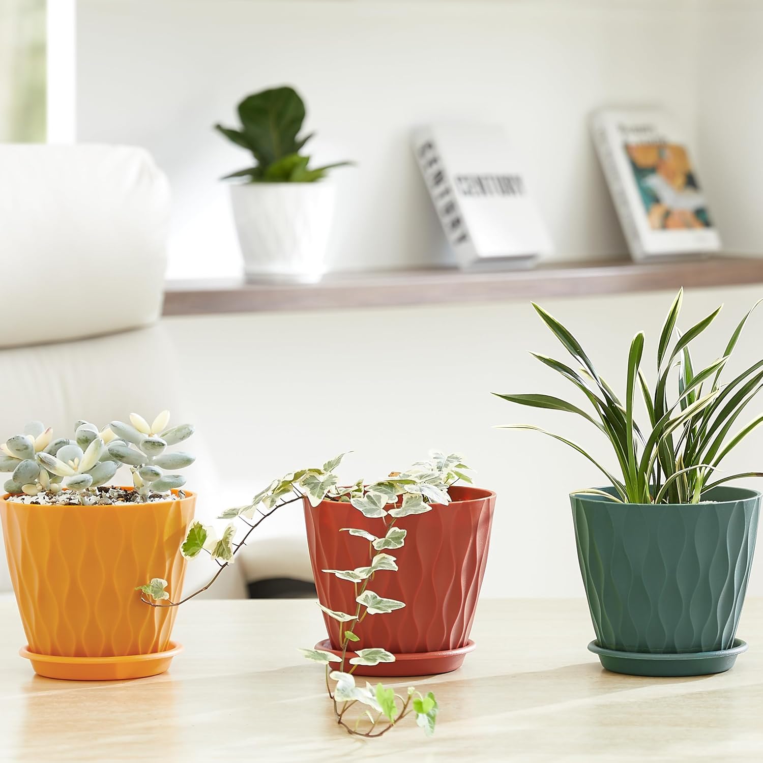 FaithLand 6-Pack 6-Inch Plastic Plant Pots with Saucers | Thickened PP Material, Modern Wave Texture, Enhanced Drainage for Indoor/Outdoor Garden Plants | Multicolor Value Set - Image 7