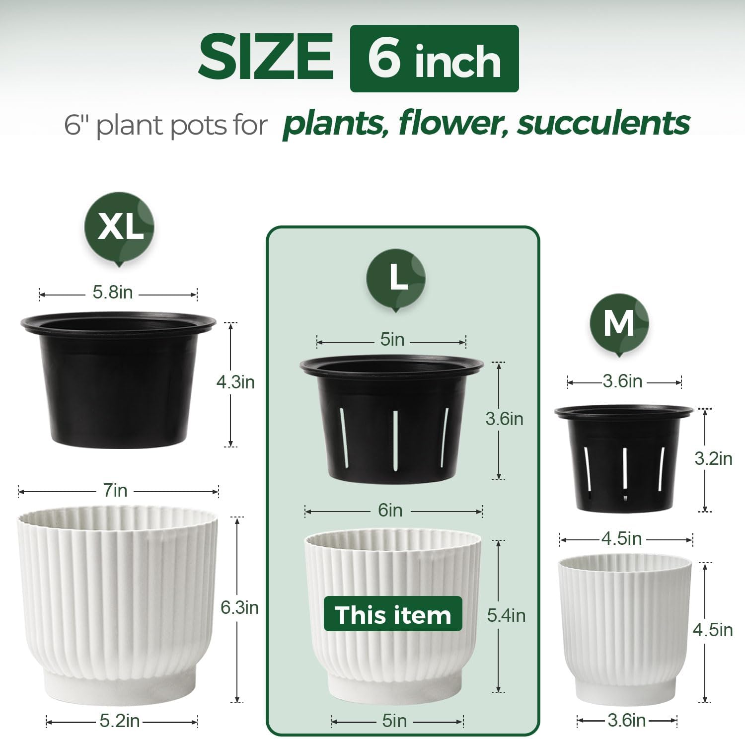 T4U Self Watering Pots for Indoor Plants, 6 Inch 6 Pack Planter White | African violet pothos ferns, Herb garden kitchen, Bottom feed reservoir, Easy care maintenance - Image 2