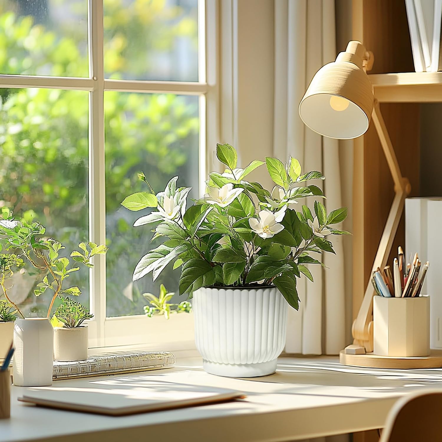 T4U Self Watering Pots for Indoor Plants, 6 Inch 6 Pack Planter White | African violet pothos ferns, Herb garden kitchen, Bottom feed reservoir, Easy care maintenance - Image 8