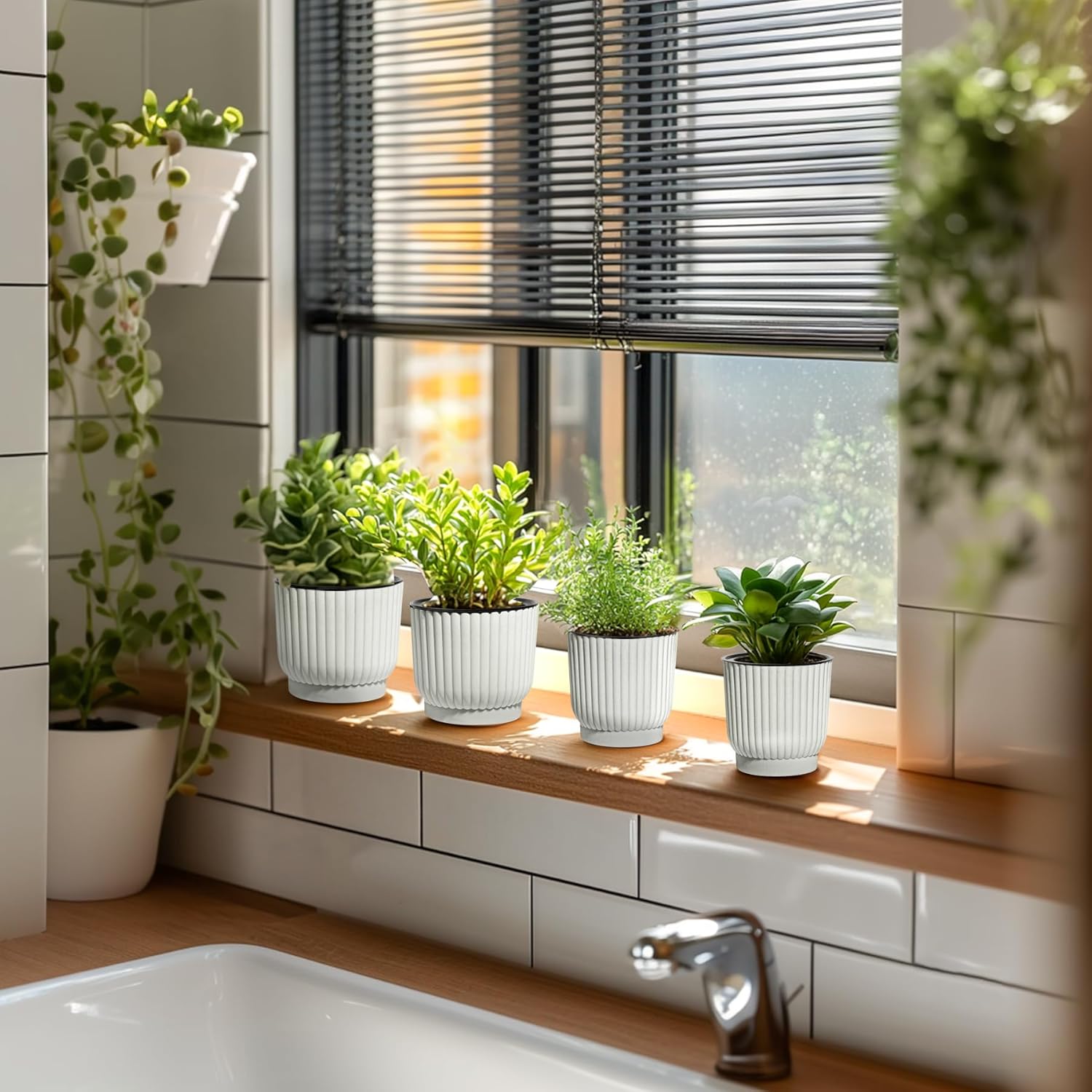 T4U Self Watering Pots for Indoor Plants, 6 Inch 6 Pack Planter White | African violet pothos ferns, Herb garden kitchen, Bottom feed reservoir, Easy care maintenance - Image 9