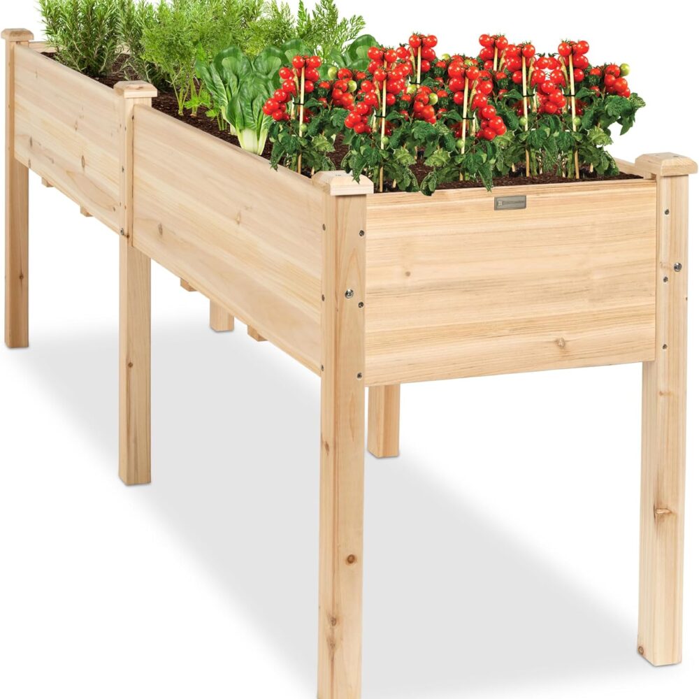 Best Choice Products 72x24x30in Raised Garden Bed, Elevated Wood Planter Box Stand for Backyard, Patio, Balcony w/Divider Panel, 6 Legs, 300lb Capacity - Natural