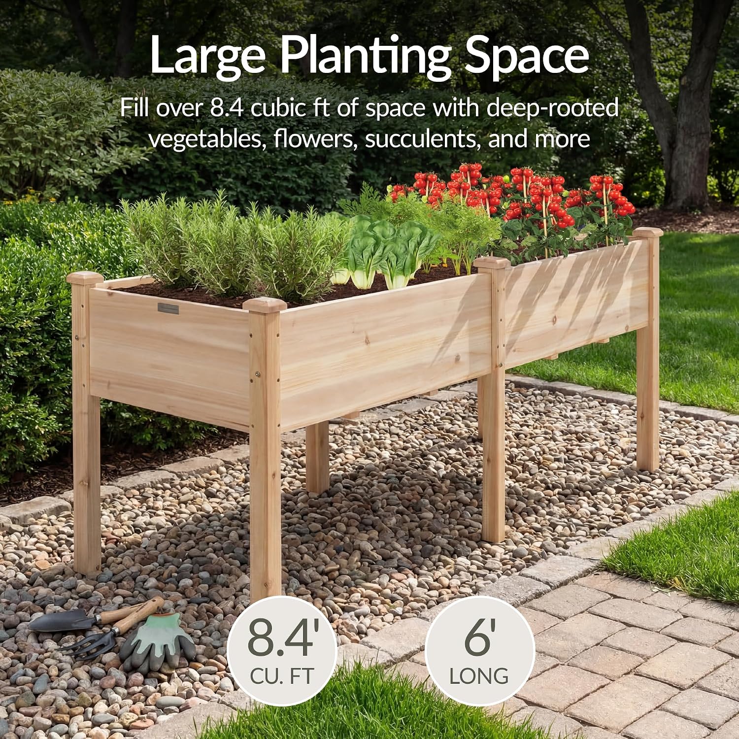 Best Choice Products 72x24x30in Raised Garden Bed, Elevated Wood Planter Box Stand for Backyard, Patio, Balcony w/Divider Panel, 6 Legs, 300lb Capacity - Natural - Image 3
