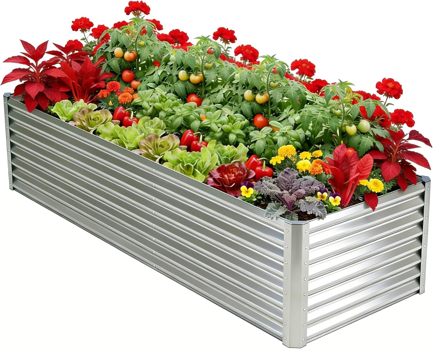 8x4x2ft Raised Garden Bed, Deep Root Planter Box, Silver,1 Pack | 1mm Thick Galvanized Steel, Resists Rust Bowing, Easy Assembly, Ideal Deep-Root Growing Condition for Broccoli,Beans,Tomatoes