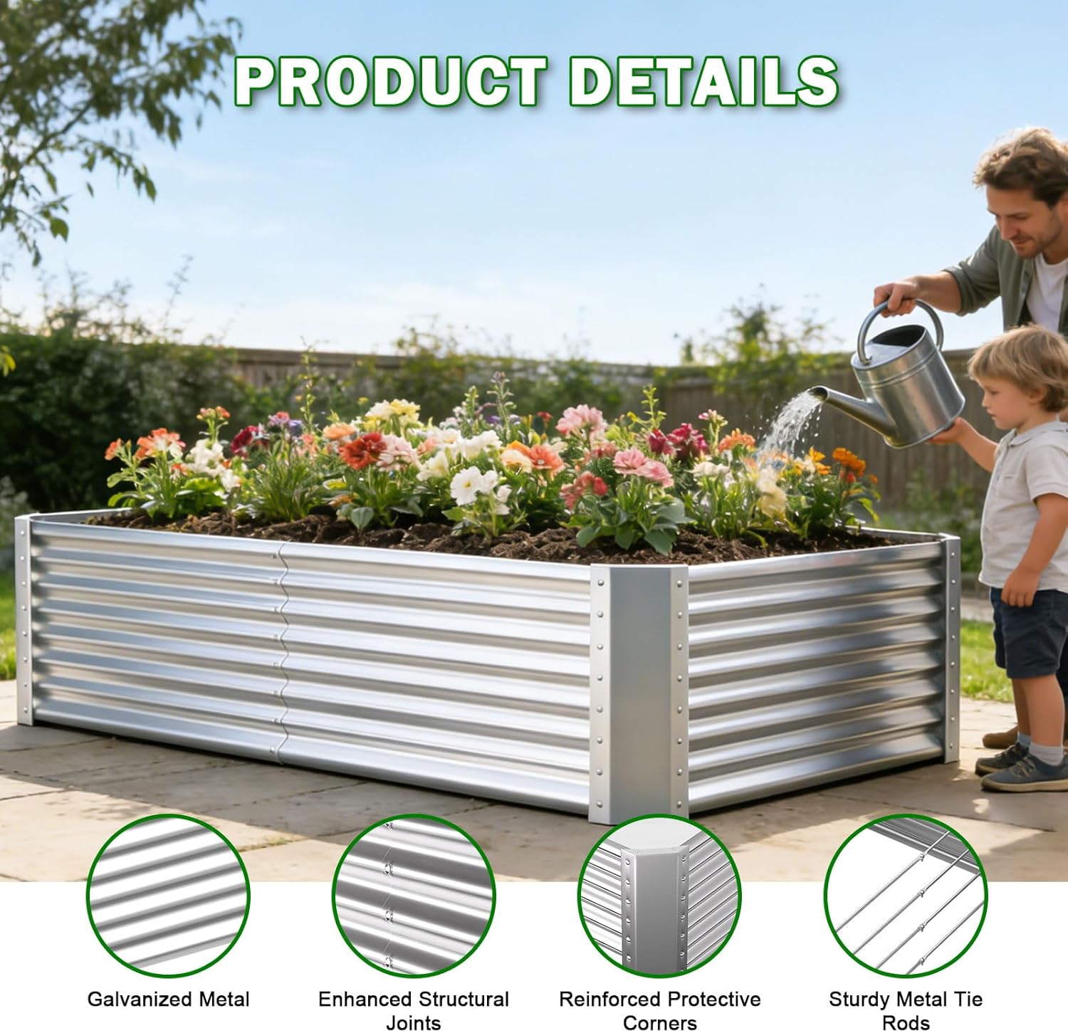 8x4x2ft Raised Garden Bed, Deep Root Planter Box, Silver,1 Pack | 1mm Thick Galvanized Steel, Resists Rust Bowing, Easy Assembly, Ideal Deep-Root Growing Condition for Broccoli,Beans,Tomatoes - Image 2