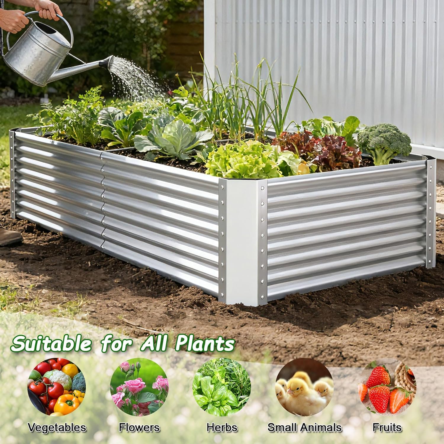 8x4x2ft Raised Garden Bed, Deep Root Planter Box, Silver,1 Pack | 1mm Thick Galvanized Steel, Resists Rust Bowing, Easy Assembly, Ideal Deep-Root Growing Condition for Broccoli,Beans,Tomatoes - Image 4