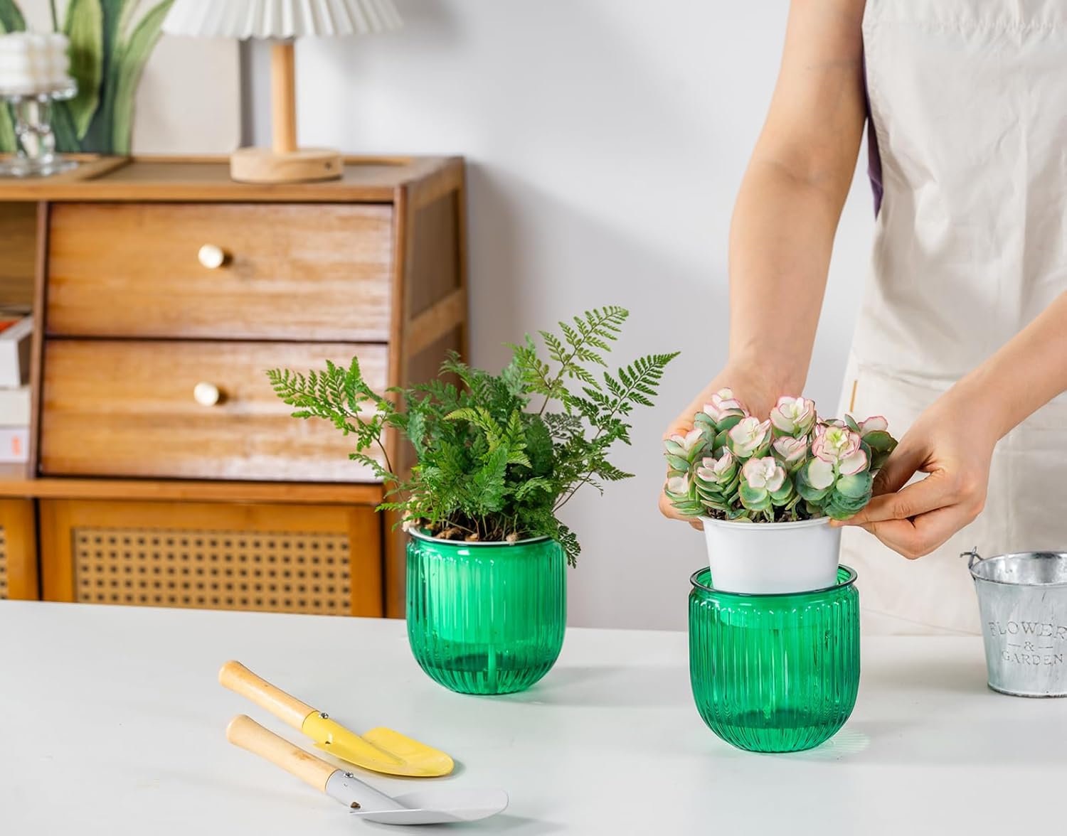 Melphoe Self Watering Pots for Indoor Plants Planter, 4.3 Inch 2 Pack Planters Self Watering Plant Pots for Flower, Houseplants, Succulent, African Violets and Cactus with Drainage - Image 3