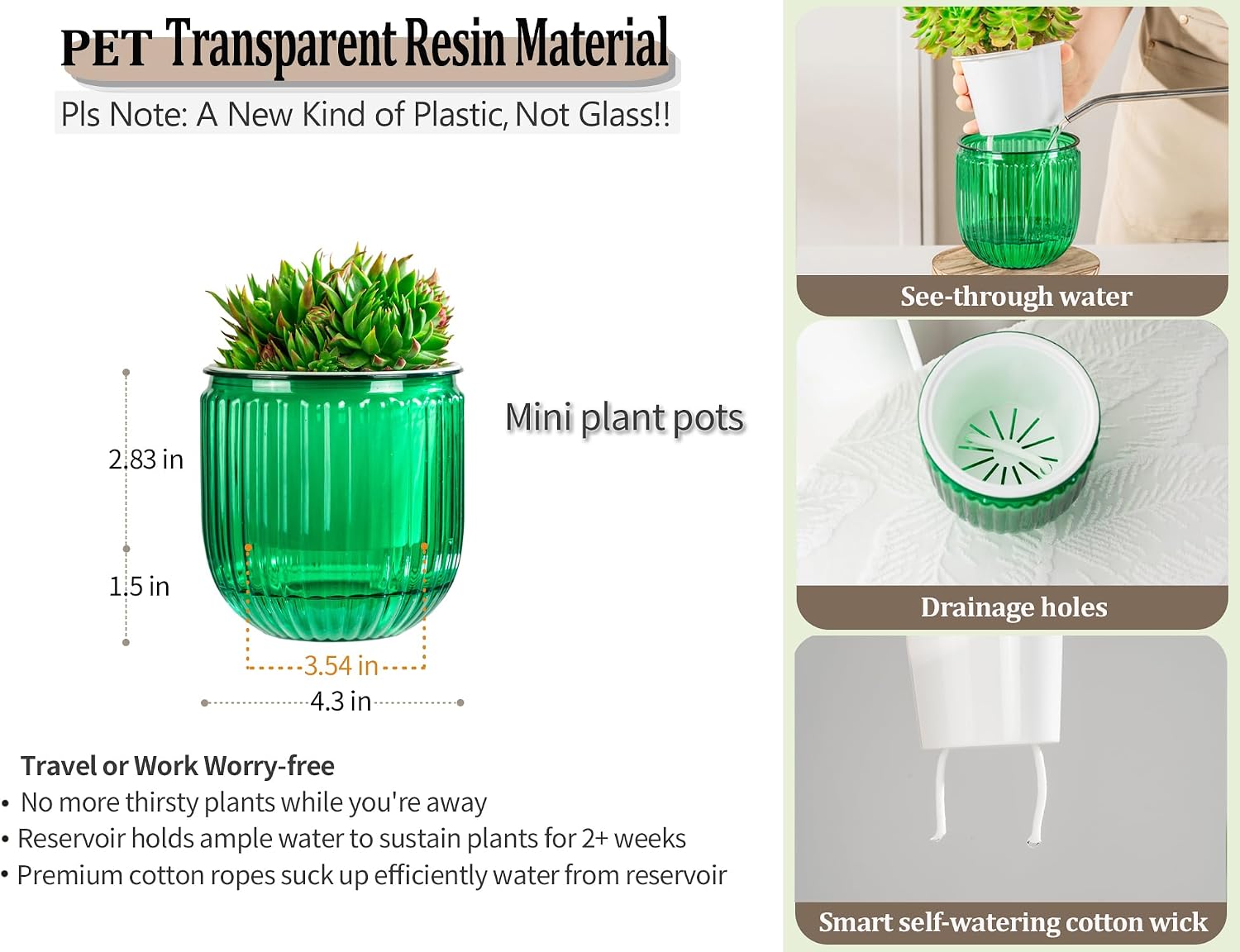 Melphoe Self Watering Pots for Indoor Plants Planter, 4.3 Inch 2 Pack Planters Self Watering Plant Pots for Flower, Houseplants, Succulent, African Violets and Cactus with Drainage - Image 6