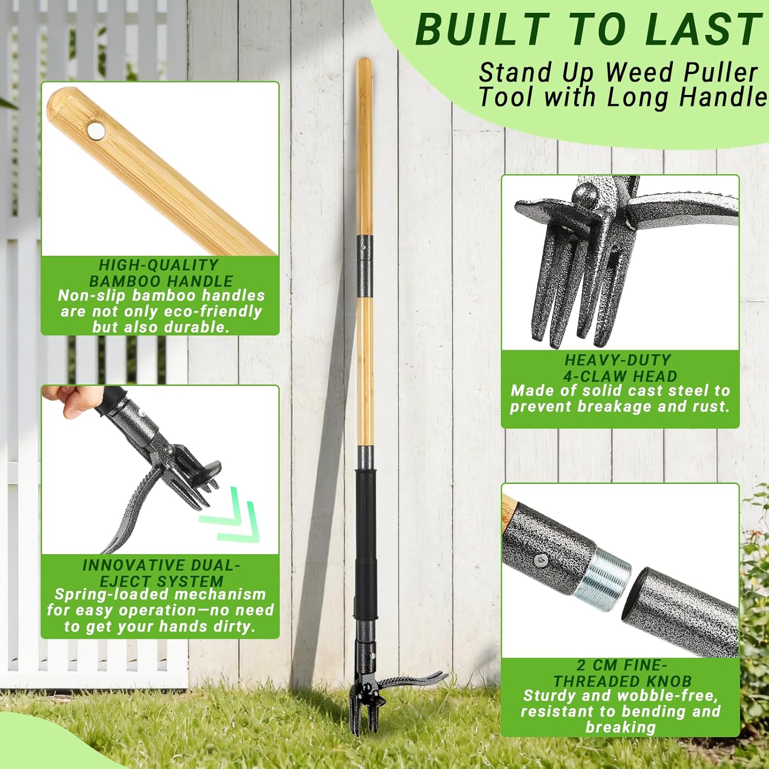 Weed Puller Tool for Garden Lawn Yard, 43.5" | Includes 16 Gallon Leaf Bag, Dual-Eject Mechanism, 4-Claw Steel Head, Sturdy & Durable, Easy Maintenance, For Diverse Users - Image 3