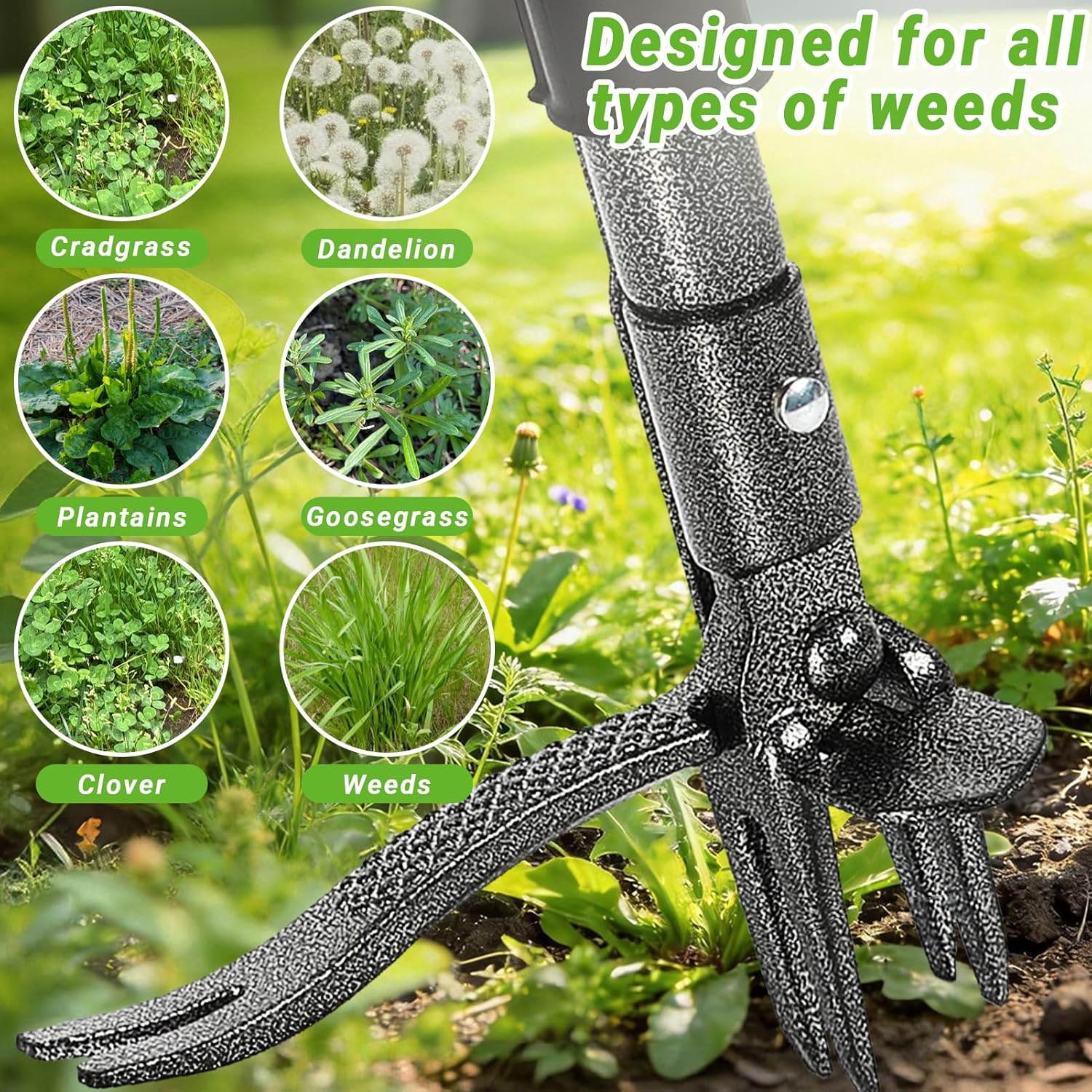 Weed Puller Tool for Garden Lawn Yard, 43.5" | Includes 16 Gallon Leaf Bag, Dual-Eject Mechanism, 4-Claw Steel Head, Sturdy & Durable, Easy Maintenance, For Diverse Users - Image 5