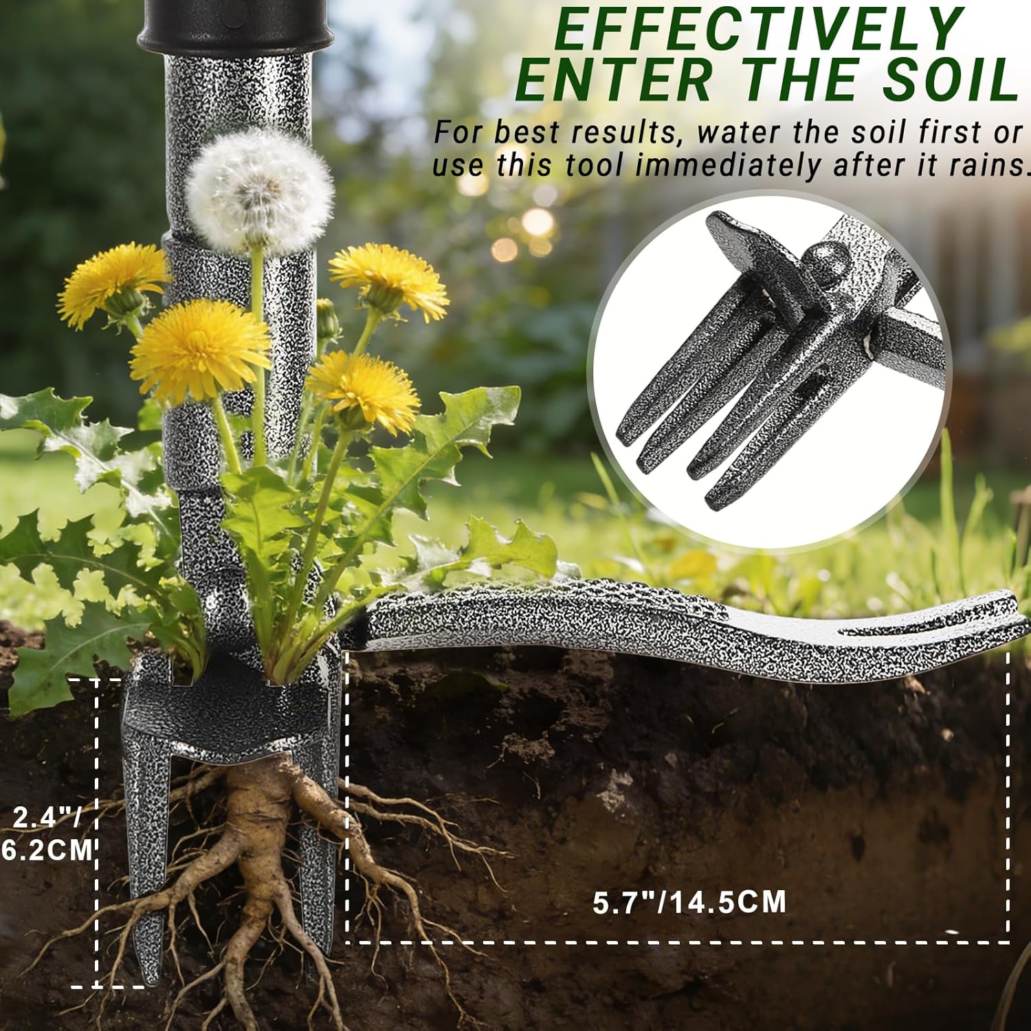 Weed Puller Tool for Garden Lawn Yard, 43.5" | Includes 16 Gallon Leaf Bag, Dual-Eject Mechanism, 4-Claw Steel Head, Sturdy & Durable, Easy Maintenance, For Diverse Users - Image 6