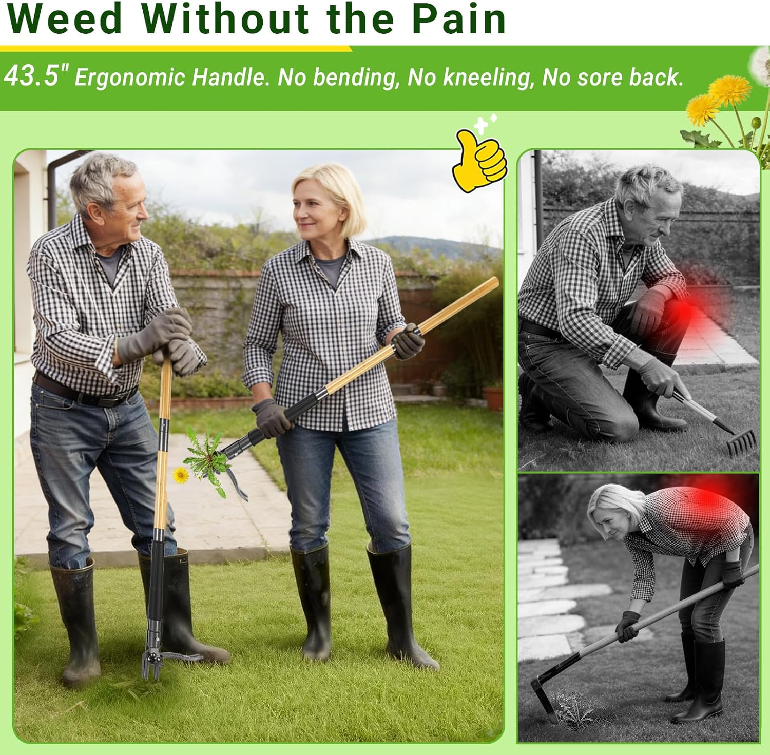 Weed Puller Tool for Garden Lawn Yard, 43.5" | Includes 16 Gallon Leaf Bag, Dual-Eject Mechanism, 4-Claw Steel Head, Sturdy & Durable, Easy Maintenance, For Diverse Users - Image 9
