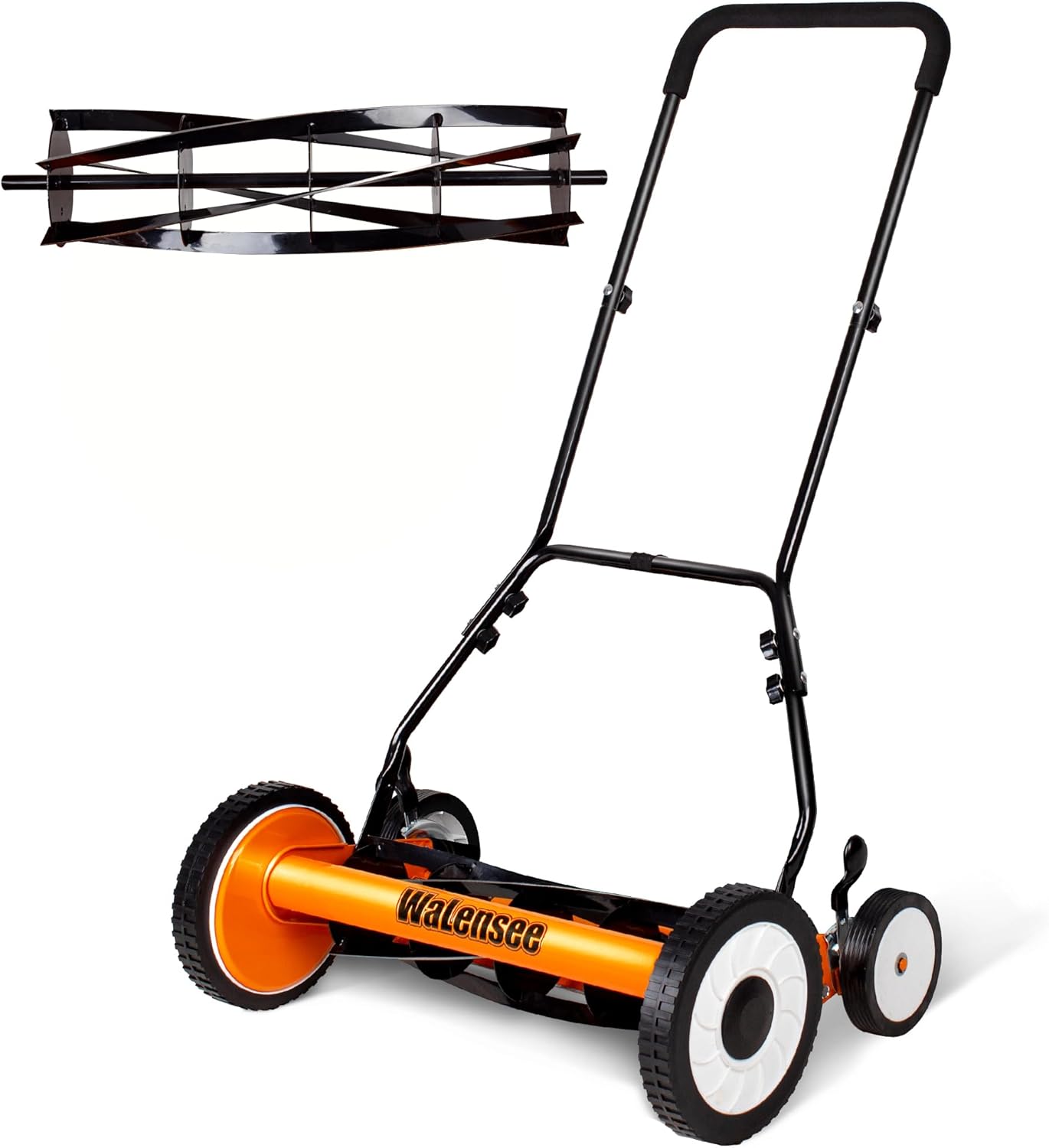 Walensee 18-Inch Manual Lawn Mower, 5-Blade Push Reel, 9 Heights | Precision-Ground Alloy-Steel Blades Deliver Clean Scissor-Like Cuts, While Manual Cordless Operation Keeps Lawn Care Quiet