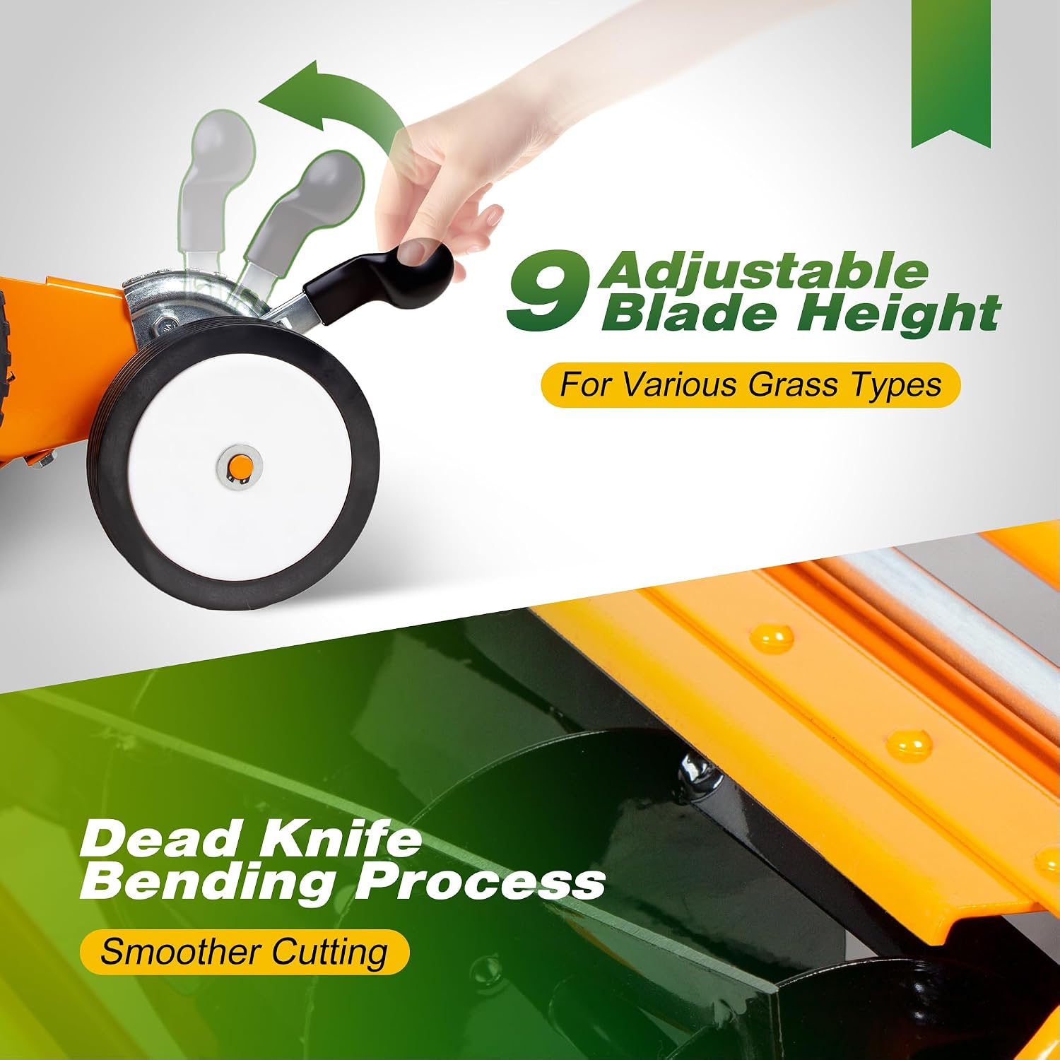Walensee 18-Inch Manual Lawn Mower, 5-Blade Push Reel, 9 Heights | Precision-Ground Alloy-Steel Blades Deliver Clean Scissor-Like Cuts, While Manual Cordless Operation Keeps Lawn Care Quiet - Image 3