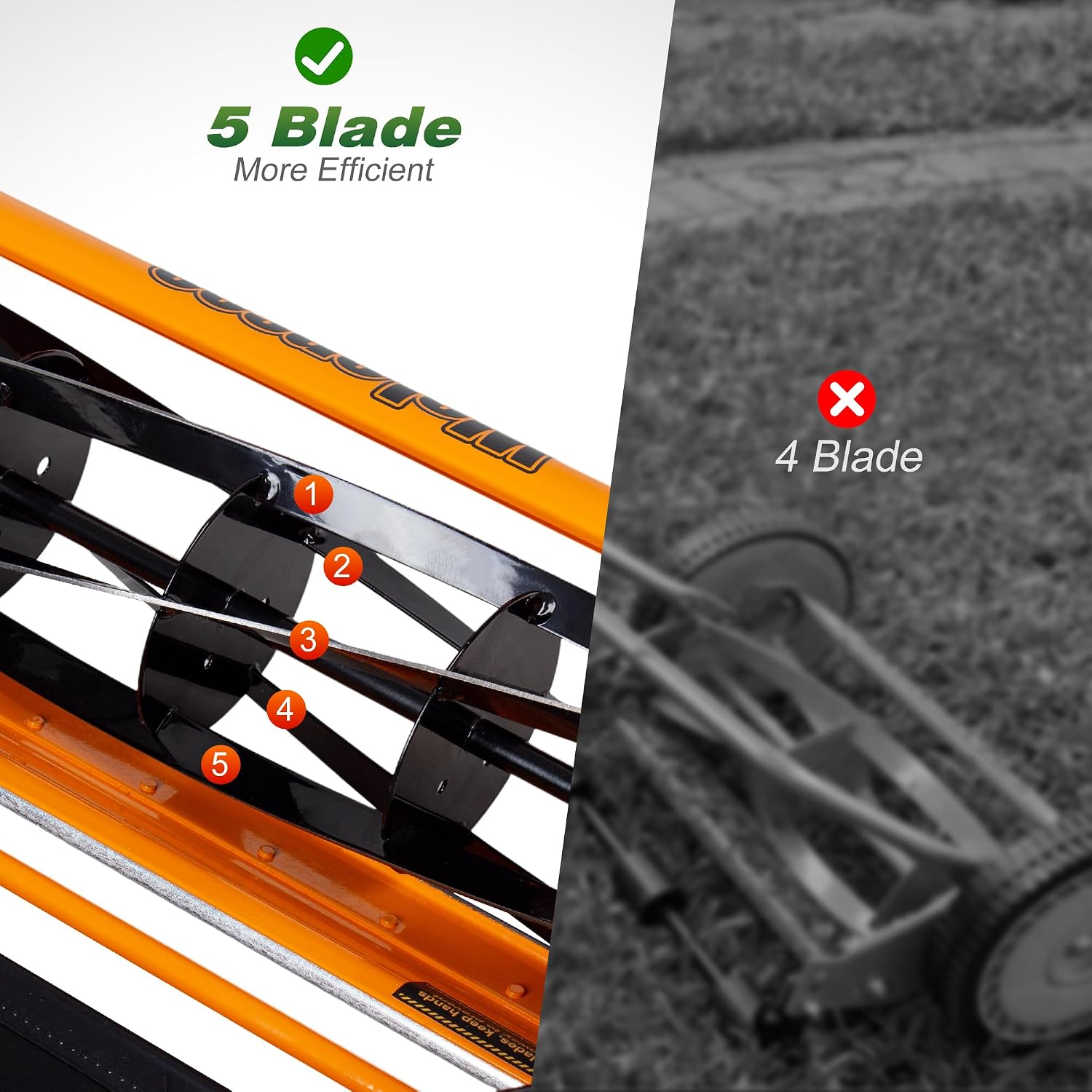 Walensee 18-Inch Manual Lawn Mower, 5-Blade Push Reel, 9 Heights | Precision-Ground Alloy-Steel Blades Deliver Clean Scissor-Like Cuts, While Manual Cordless Operation Keeps Lawn Care Quiet - Image 5