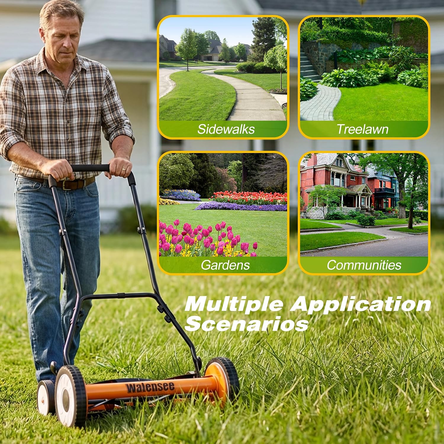 Walensee 18-Inch Manual Lawn Mower, 5-Blade Push Reel, 9 Heights | Precision-Ground Alloy-Steel Blades Deliver Clean Scissor-Like Cuts, While Manual Cordless Operation Keeps Lawn Care Quiet - Image 7