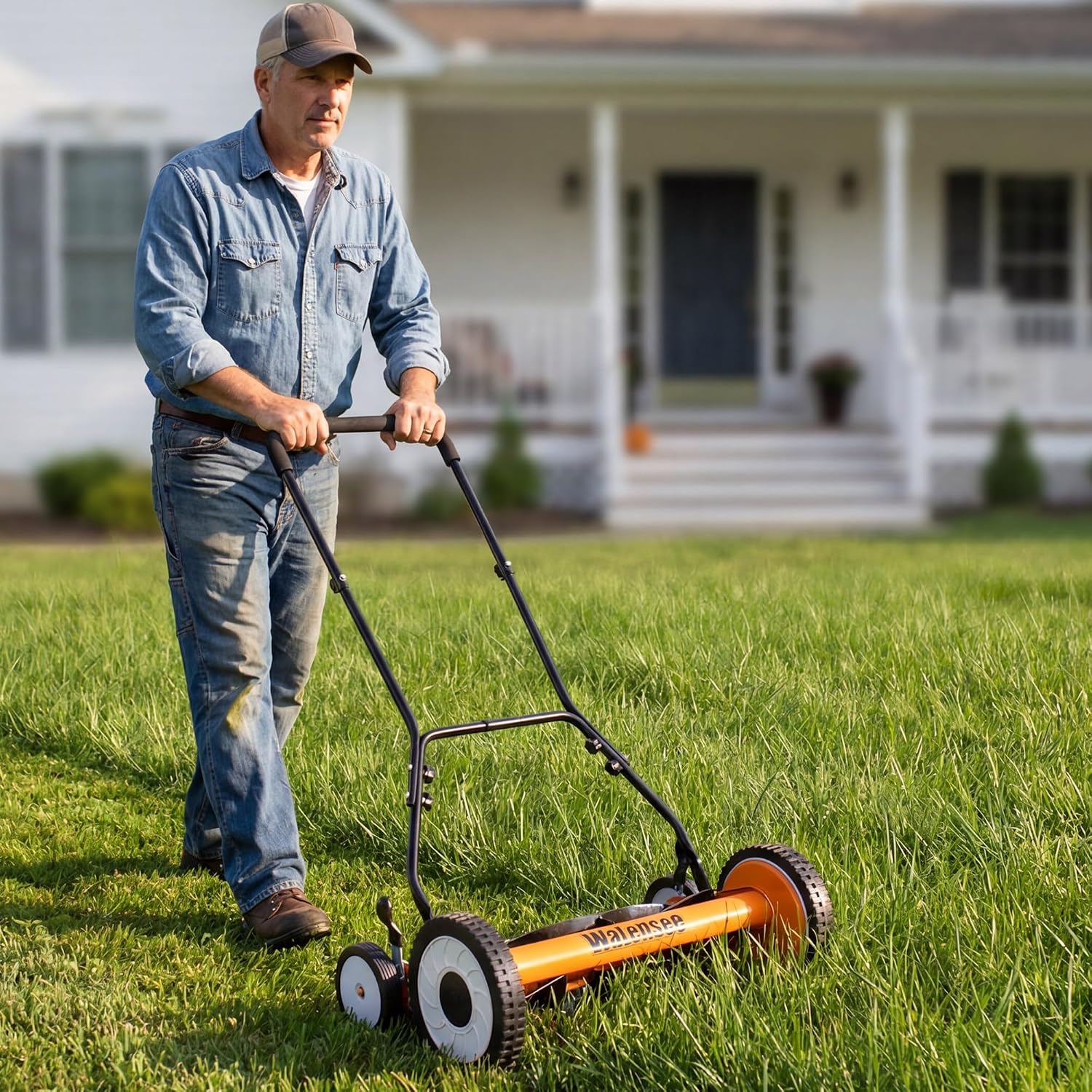 Walensee 18-Inch Manual Lawn Mower, 5-Blade Push Reel, 9 Heights | Precision-Ground Alloy-Steel Blades Deliver Clean Scissor-Like Cuts, While Manual Cordless Operation Keeps Lawn Care Quiet - Image 8