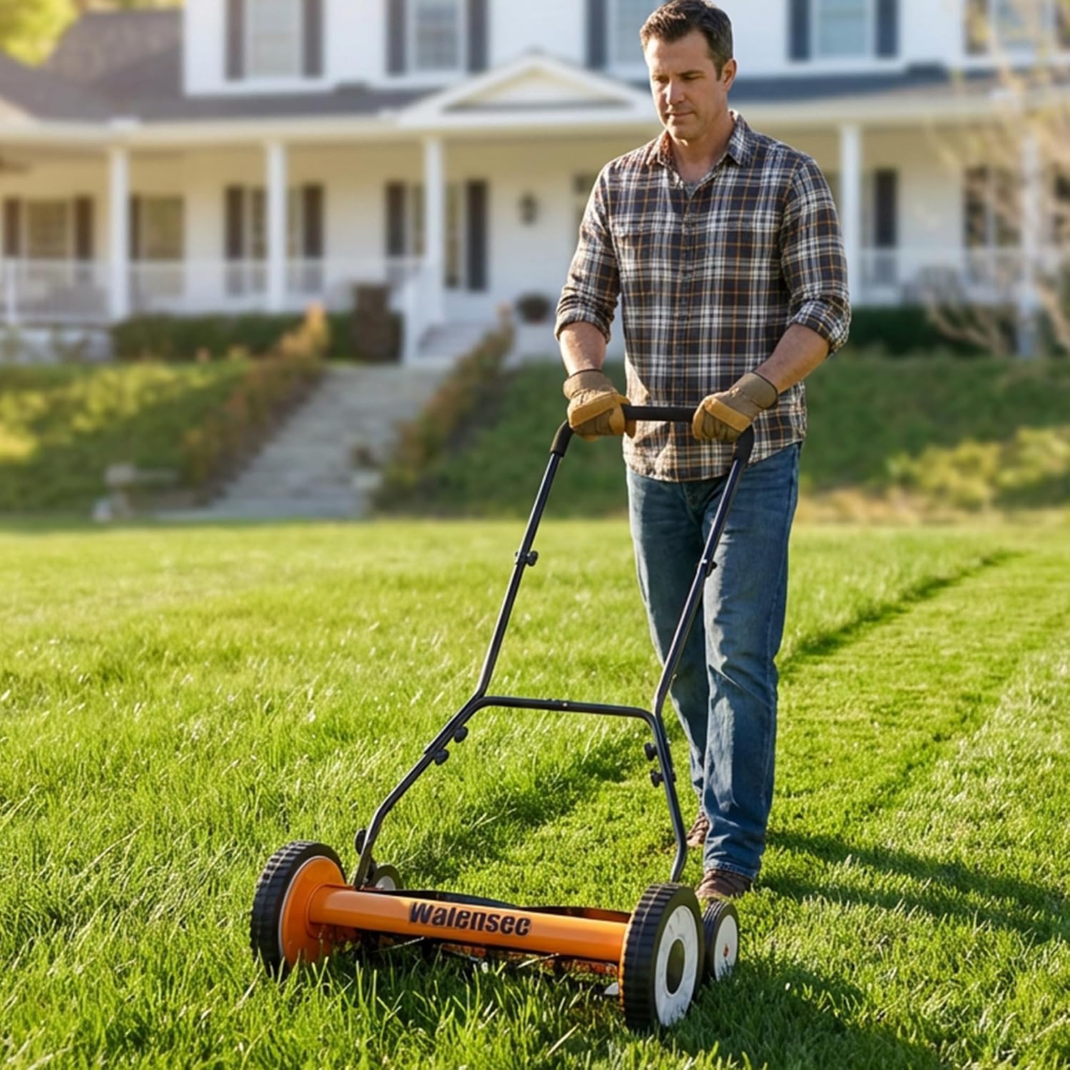 Walensee 18-Inch Manual Lawn Mower, 5-Blade Push Reel, 9 Heights | Precision-Ground Alloy-Steel Blades Deliver Clean Scissor-Like Cuts, While Manual Cordless Operation Keeps Lawn Care Quiet - Image 9