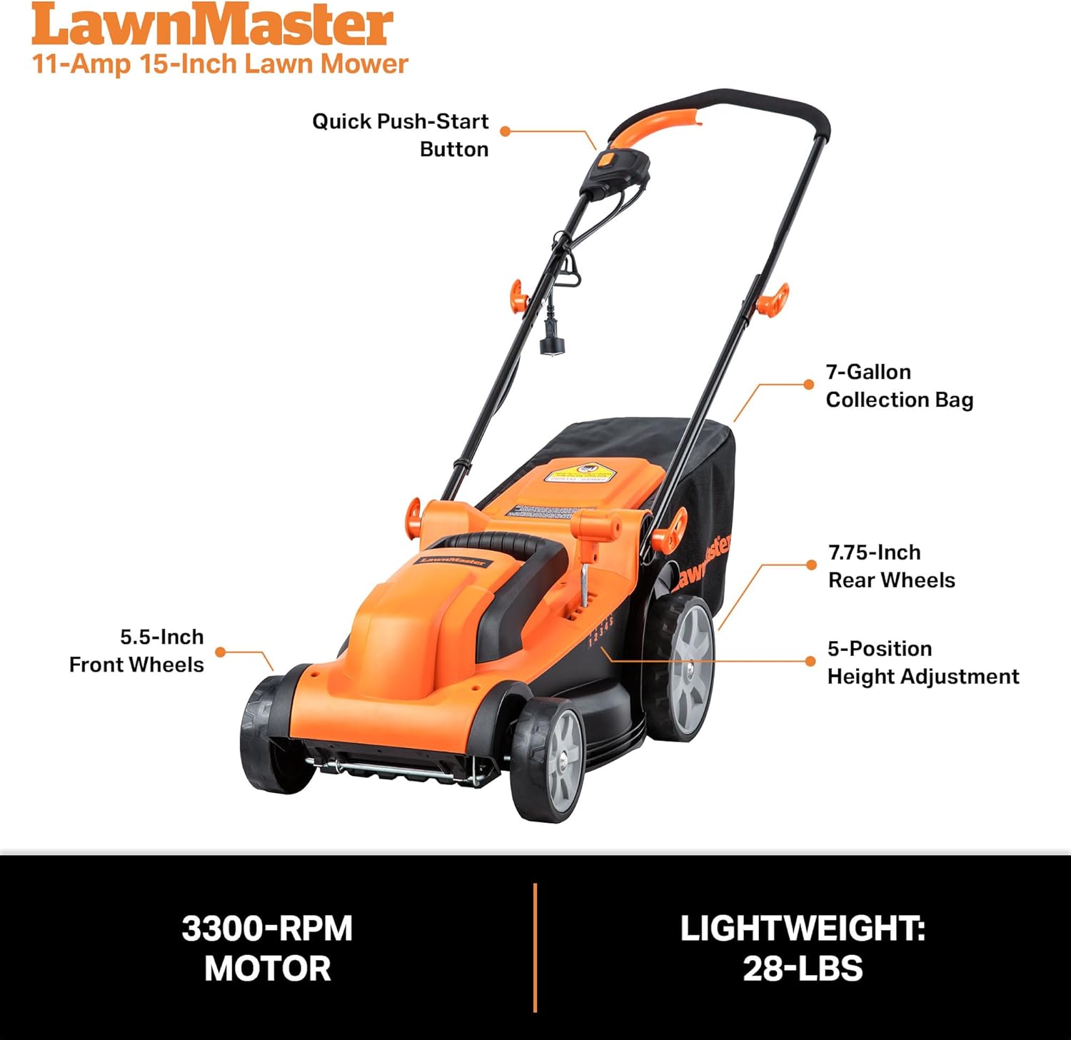 LawnMaster MEB1114K Electric Corded Lawn Mower 15-Inch 11AMP - Image 7