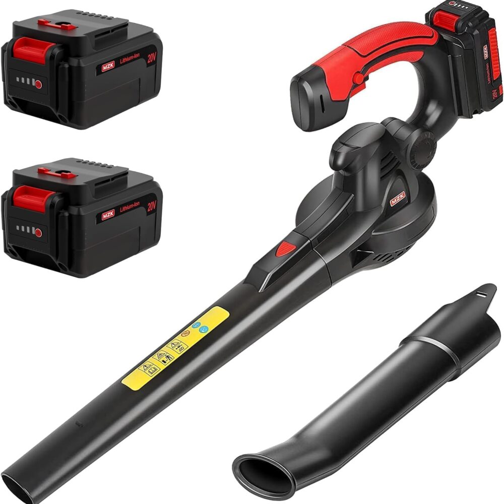 MZK 20V Cordless Leaf Blower, Lightweight Electric Blower | Includes 2 x 4.0Ah batteries and charger for leaves, patio cleanup, dust, lawn care, and yard work.