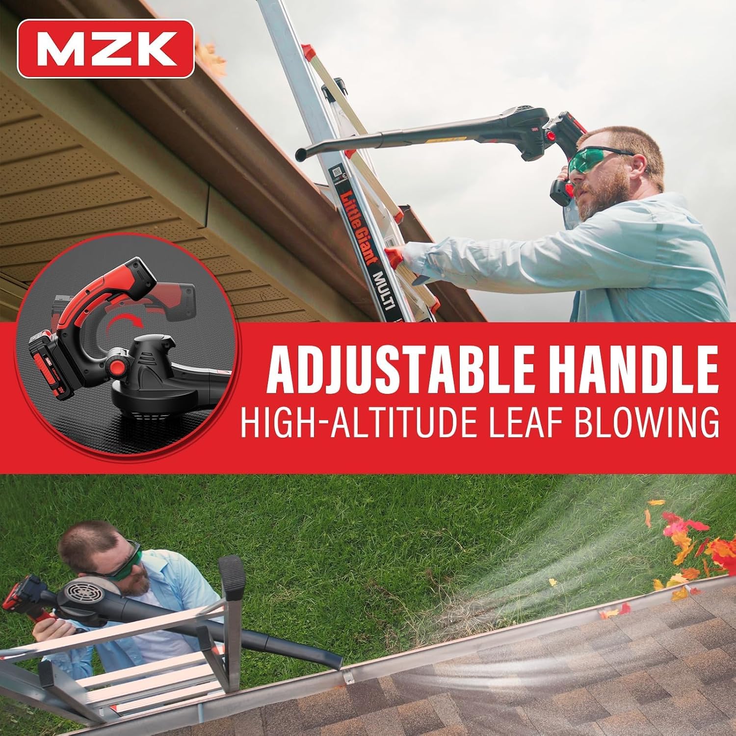 MZK 20V Cordless Leaf Blower, Lightweight Electric Blower | Includes 2 x 4.0Ah batteries and charger for leaves, patio cleanup, dust, lawn care, and yard work. - Image 6