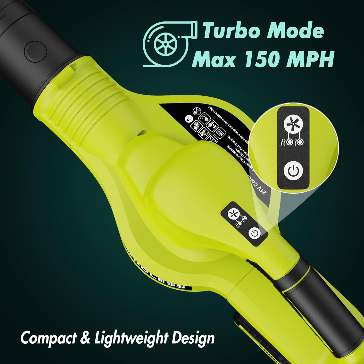 Leaf Blower Cordless 21V Electric with 2 Batteries and Charger Lightweight | 2 Speed Modes & 2.0Ah Powerful Battery Powered Rechargeable Electric Leaf Blowers Handheld for Lawn Care Yard and Patio Green - Image 3