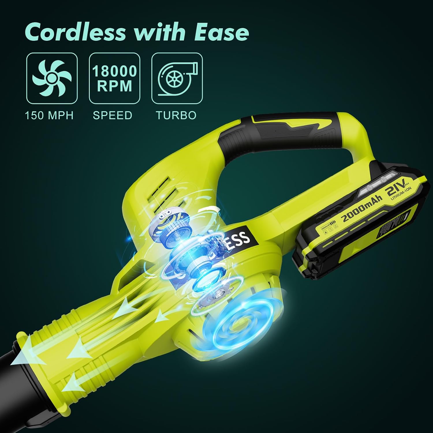 Leaf Blower Cordless 21V Electric with 2 Batteries and Charger Lightweight | 2 Speed Modes & 2.0Ah Powerful Battery Powered Rechargeable Electric Leaf Blowers Handheld for Lawn Care Yard and Patio Green - Image 4
