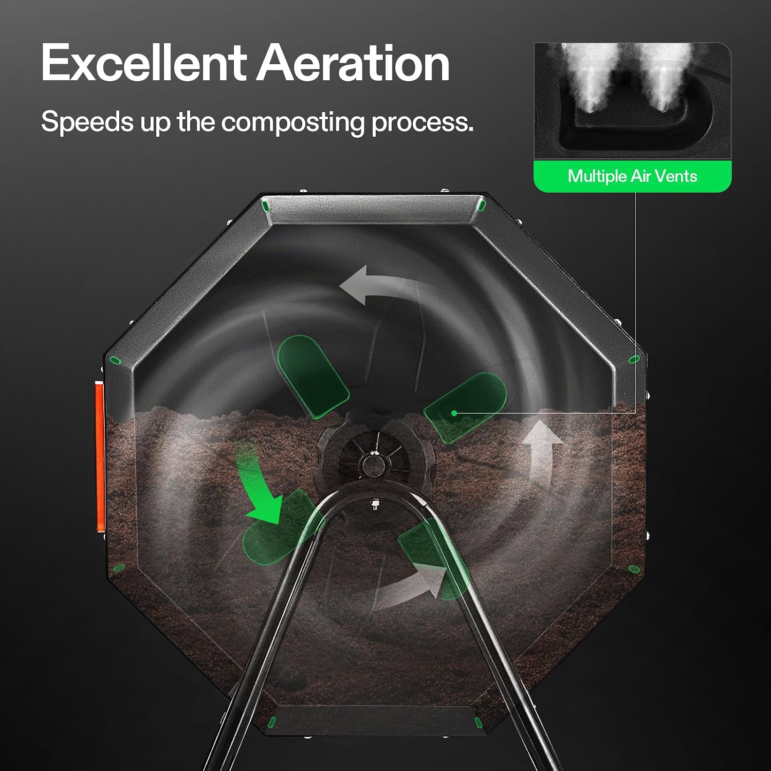 VIVOSUN Outdoor Tumbling Composter Dual Rotating Batch Compost Bin, 43 Gallon Orange Door - Image 4