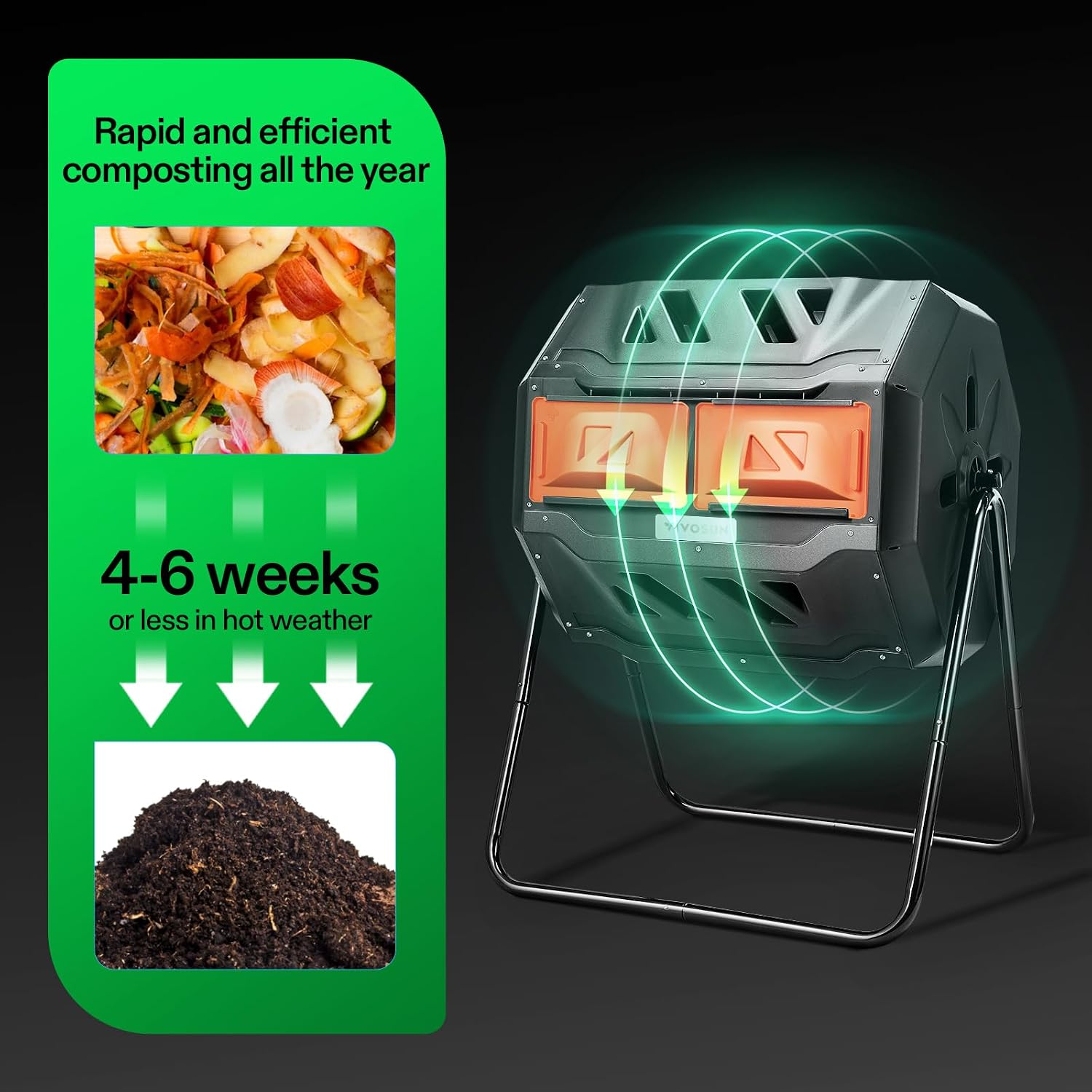 VIVOSUN Outdoor Tumbling Composter Dual Rotating Batch Compost Bin, 43 Gallon Orange Door - Image 7