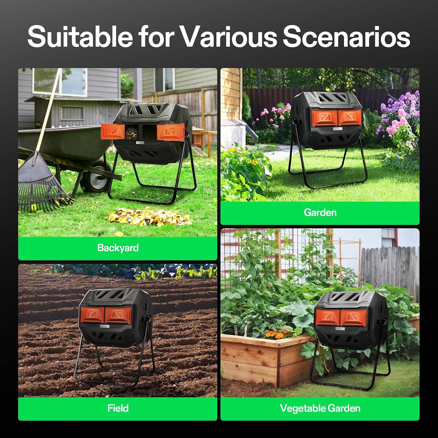 VIVOSUN Outdoor Tumbling Composter Dual Rotating Batch Compost Bin, 43 Gallon Orange Door - Image 9