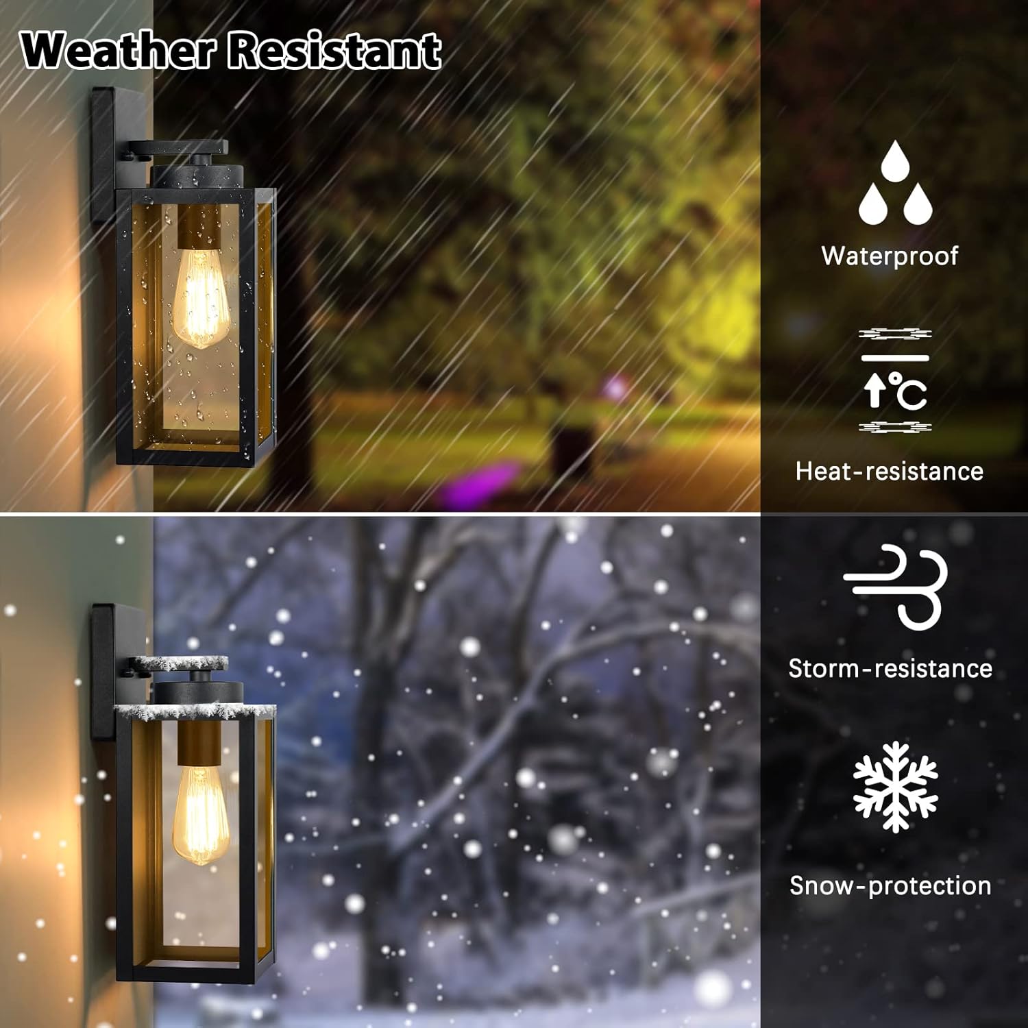 Outdoor Wall Light Fixtures, Modern Black Exterior Wall Lanterns | Waterproof Metal Construction, Rust-resistant, Quick & Easy Installation, Clear Glass Shades & Standard E26 Socket - Image 3
