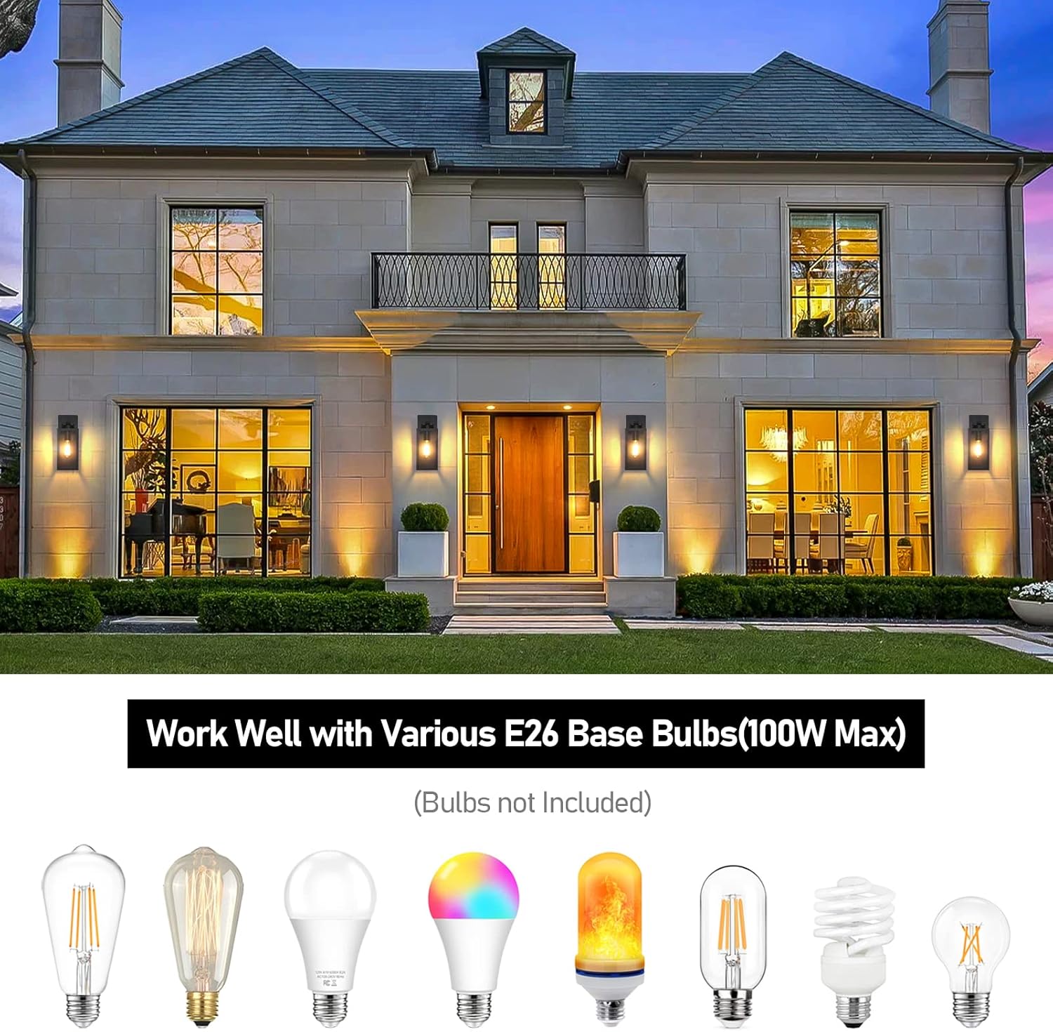 Outdoor Wall Light Fixtures, Modern Black Exterior Wall Lanterns | Waterproof Metal Construction, Rust-resistant, Quick & Easy Installation, Clear Glass Shades & Standard E26 Socket - Image 4