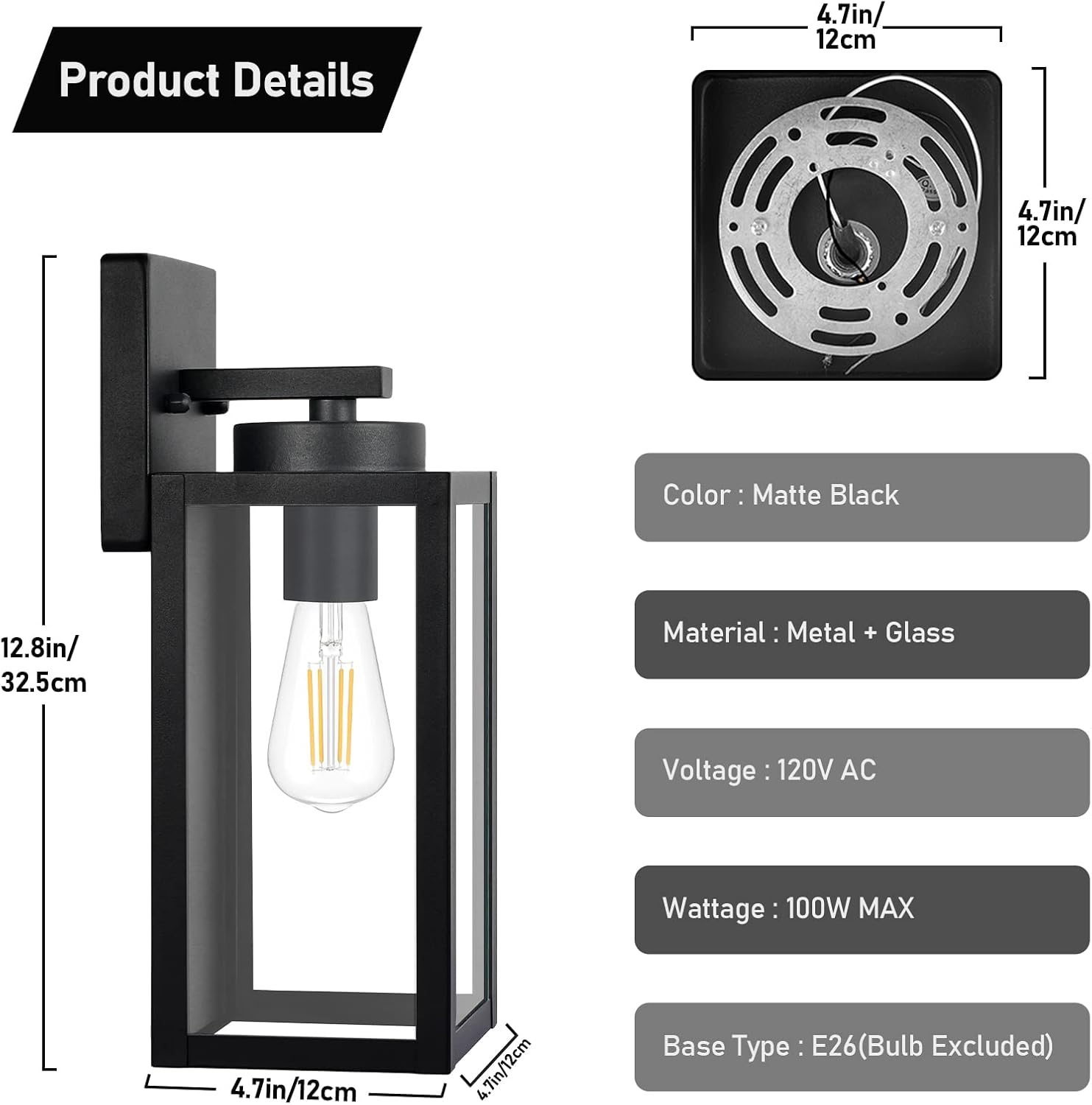 Outdoor Wall Light Fixtures, Modern Black Exterior Wall Lanterns | Waterproof Metal Construction, Rust-resistant, Quick & Easy Installation, Clear Glass Shades & Standard E26 Socket - Image 7