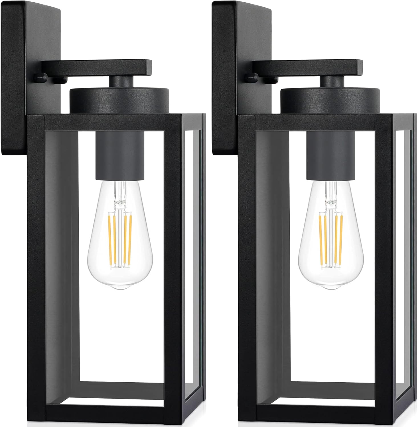 Outdoor Wall Light Fixtures, Modern Black Exterior Wall Lanterns | Waterproof Metal Construction, Rust-resistant, Quick & Easy Installation, Clear Glass Shades & Standard E26 Socket - Image 9